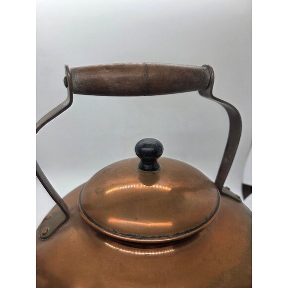 VTG Copper Tea Kettle Wood Handle & Lid Classic Cottage French British - Picture 7 of 8